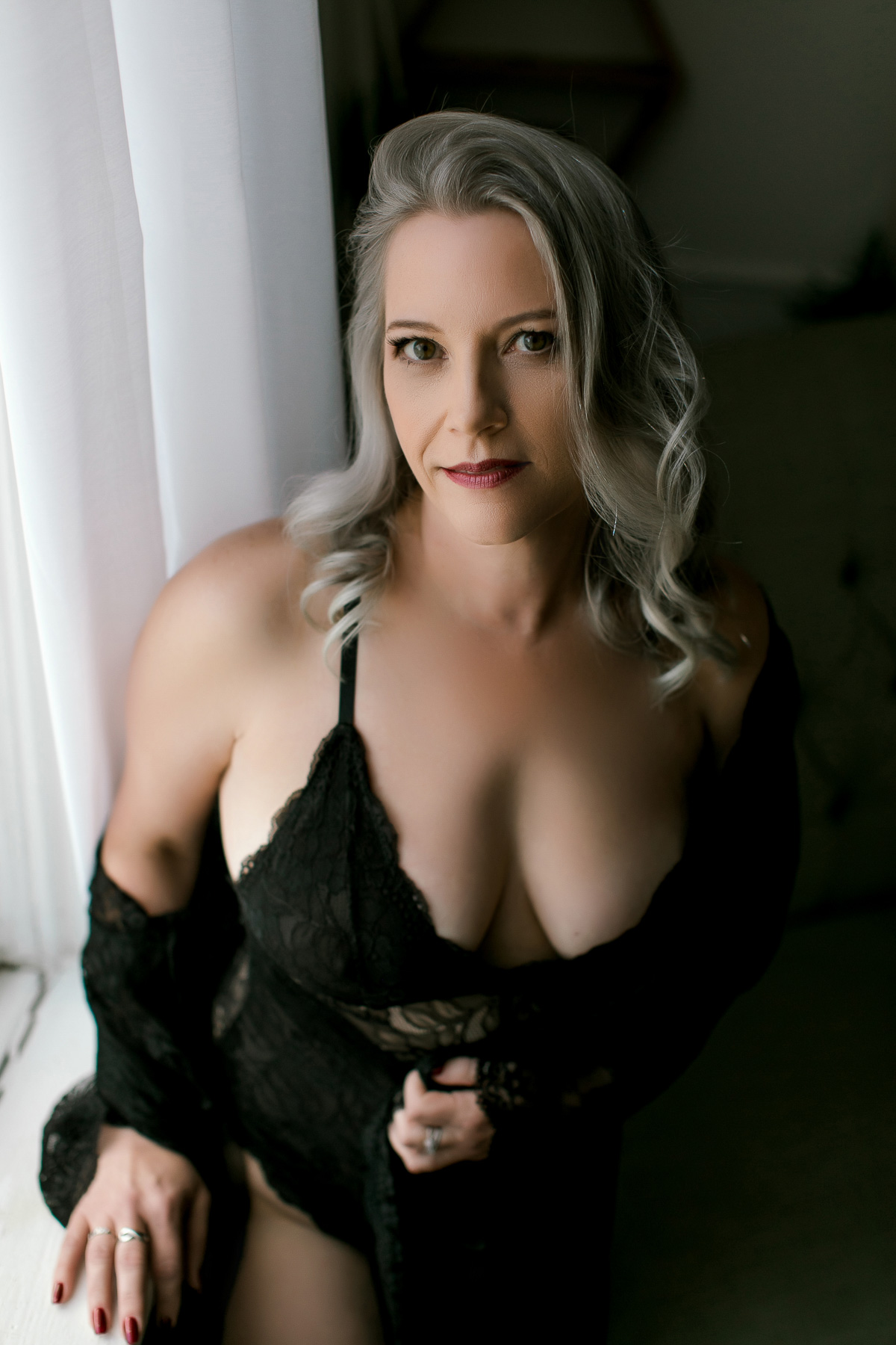 Beauty M in black lace boudoir outfit 