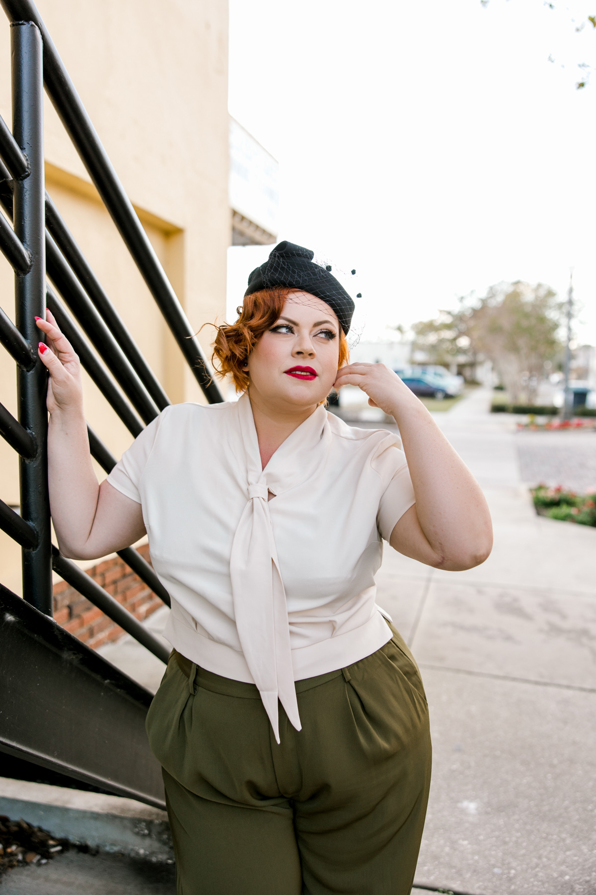 1950's inspired outfit of blouse and wide leg pants